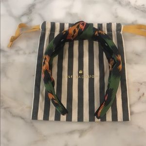 Lele Sadoughi Green Leopard Silk Knotted Headband